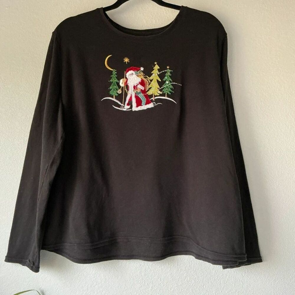 Ugly Christmas Santa Embroidered Top Black XXL 2X